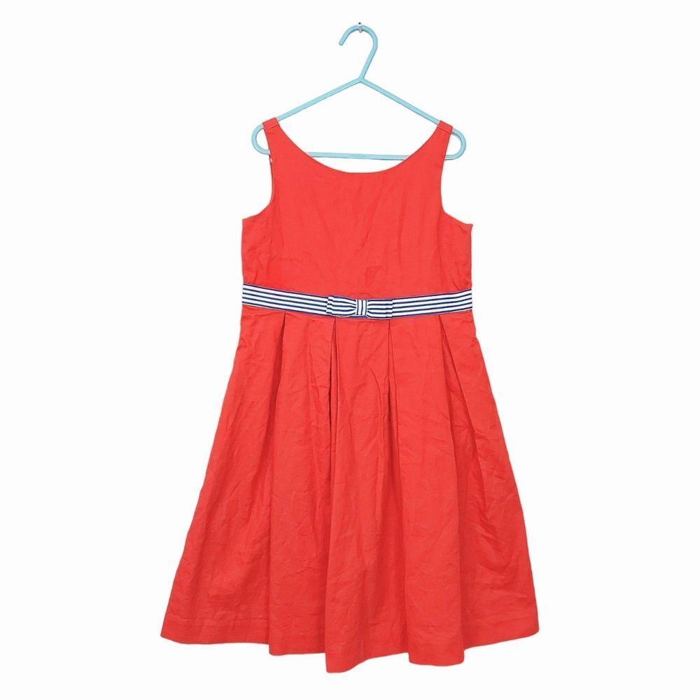 Janie And Jack Girls Sleeveless Dress Size 6 Orange A-Line Cotton Lined Pleated